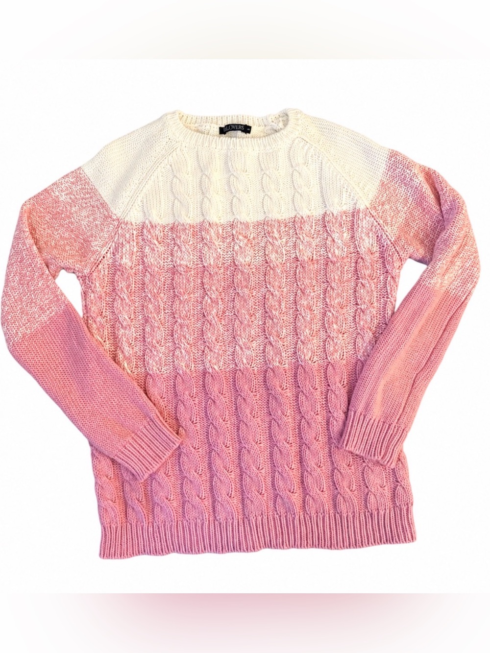 Woolovers Womens Cable Knit Ombre Cream Pink Sweater Size M Preowned Soft